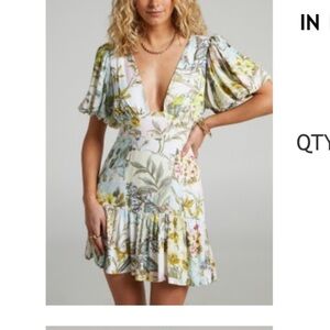 Showpo floral dress with puffed sleeves